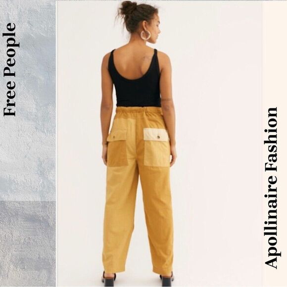 FREE PEOPLE MIXED UP UTILITY PANTS IN TAN COMBO SIZE MEDIUM NEW - Picture 3 of 7